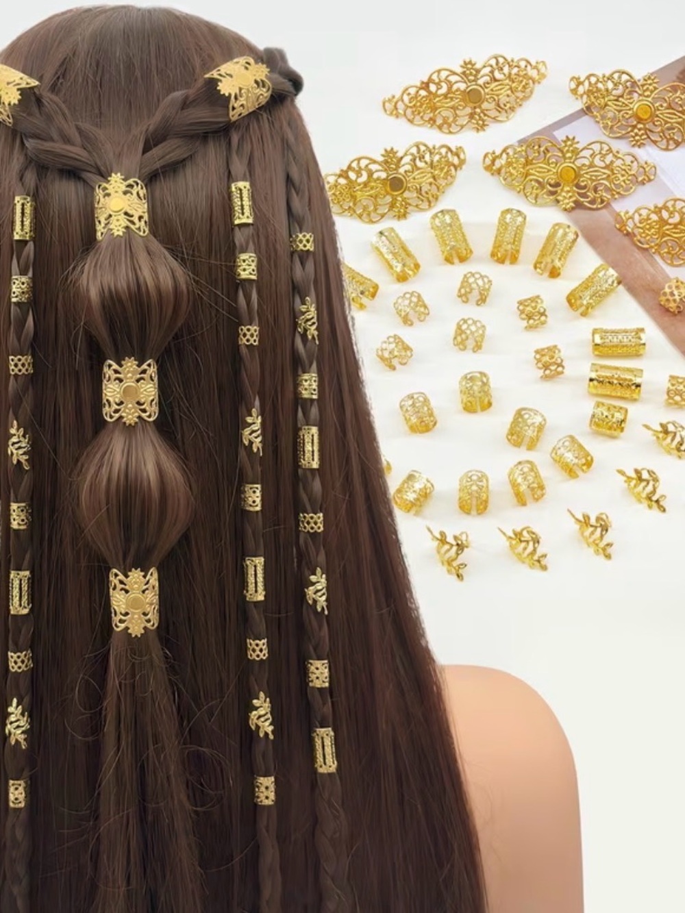 Gold Hair Beads and Clips Set - Elegant Women's Hair Accessories